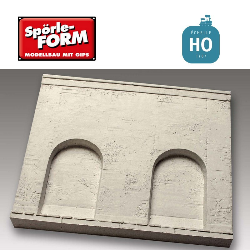Moule mur de soutènement en béton avec 2 arcades hautes 120x100 mm HO Spörle 3026