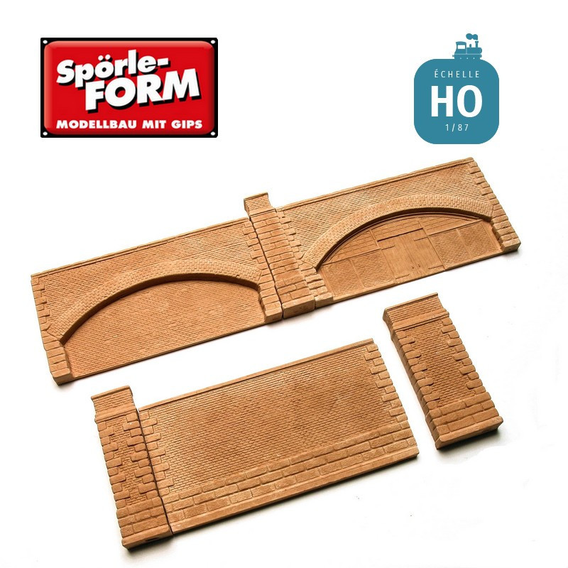 Set de 4 moules viaduc et mur de soutènement en brique hauteur 72mm HO Spörle 4000