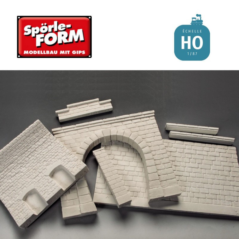 Set de 3 moules pour construction de tunnels en carrés de grès voie unique avec caténaire HO Spörle 6330 - Maketis