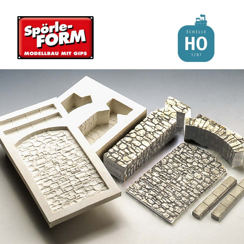 Set de 2 moules ouvrage de soutènement Rabenau 76x103x19mm HO Spörle 6403 - Maketis