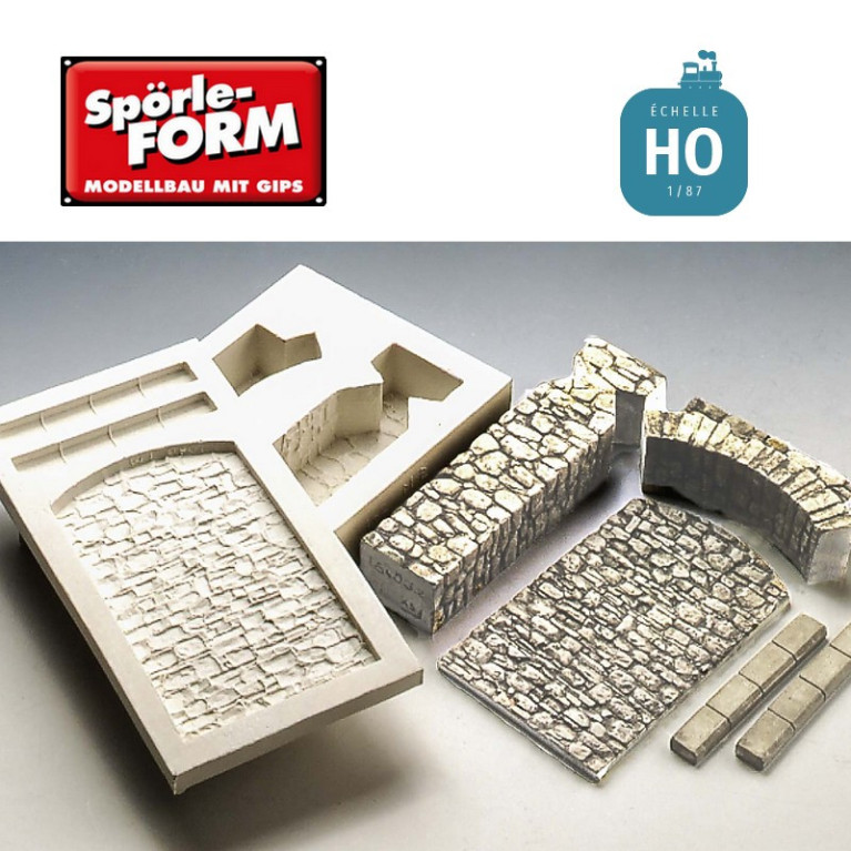 Set de 2 moules ouvrage de soutènement Rabenau 76x103x19mm HO Spörle 6403 - Maketis