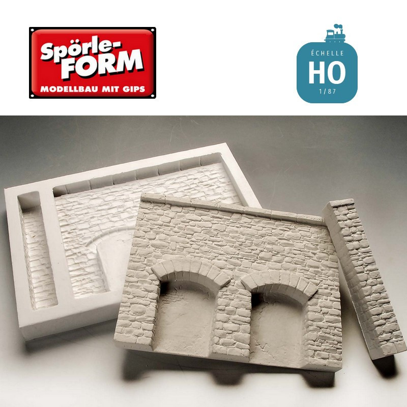 Moule mur de soutènement 2 niches avec pilier séparé 135x91x14mm HO Spörle 6405 - Maketis