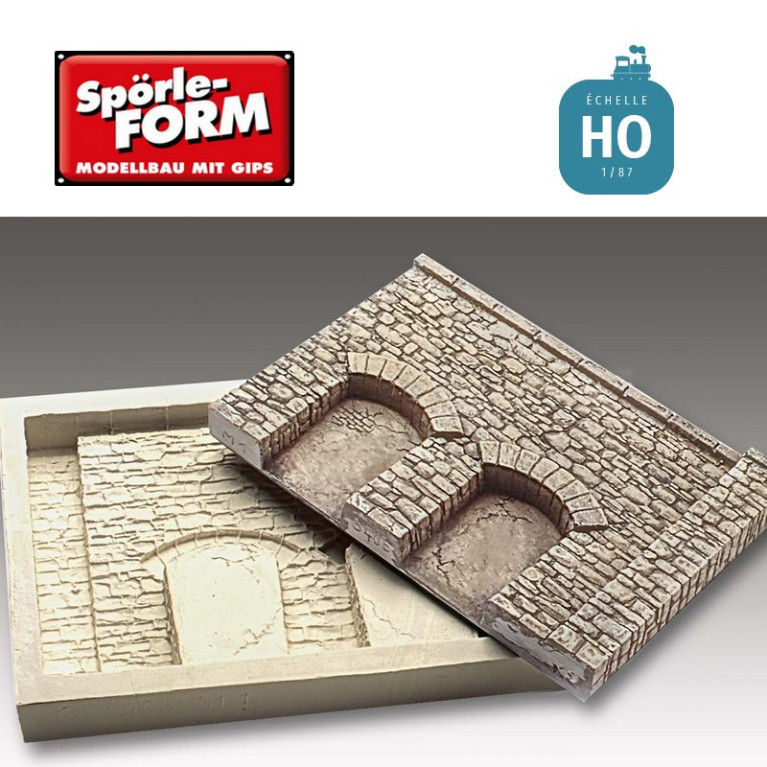 Moule mur de soutènement 2 niches avec pilier séparé 135x91x14mm HO Spörle 6405 - Maketis