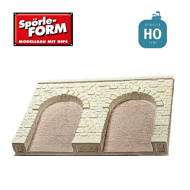 Moule mur de soutènement à 2 arcades hautes voûte crépie à l'intérieur 140x100x14mm HO Spörle 6407