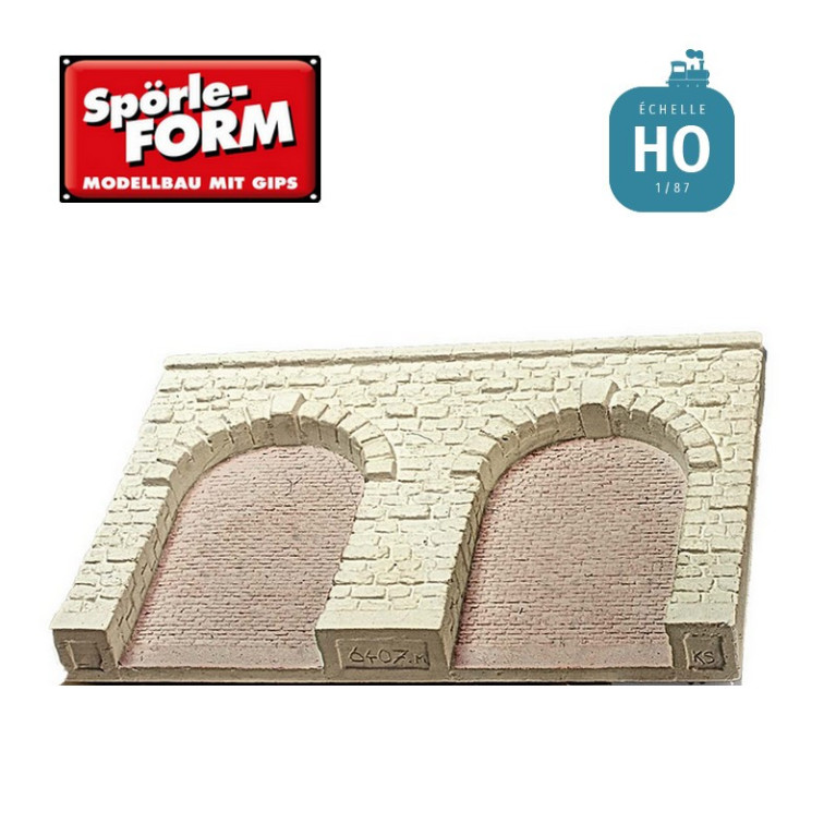 Moule mur de soutènement à 2 arcades hautes voûte crépie à l'intérieur 140x100x14mm HO Spörle 6407