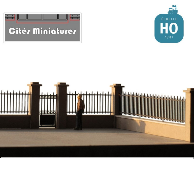 Murs d'enceinte pour pavillon en ciment avec grilles fer forgé - Echelle HO CMBV-014-CL-HO - Maketis Murs d'enceinte pour pavillon en ciment avec grilles fer forgé - Echelle HO CMBV-014-CL-HO - Maketis