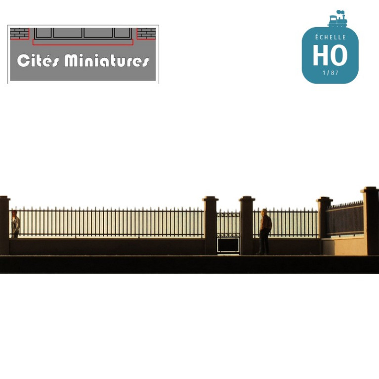Murs d'enceinte pour pavillon en ciment avec grilles fer forgé - Echelle HO CMBV-014-CL-HO - Maketis Murs d'enceinte pour pavillon en ciment avec grilles fer forgé - Echelle HO CMBV-014-CL-HO - Maketis