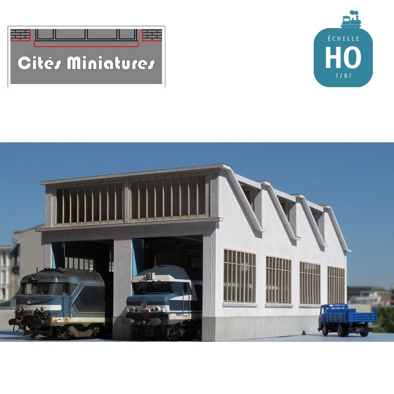 Atelier Remise 2 voies toiture Shed style ‘La Chapelle’ – Echelle HO Cités Miniatures BF-004-2-HO - Maketis