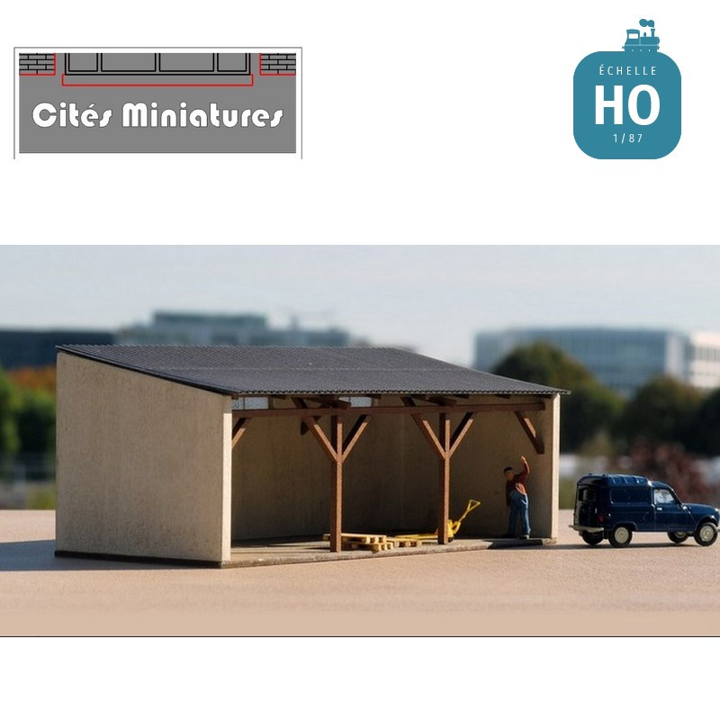 Appentis toiture 1 pan poteaux bois (court) – Echelle HO Cités Miniatures ED-028-5a-HO - Maketis