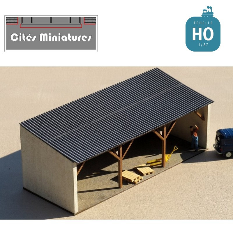 Appentis toiture 1 pan poteaux bois (court) – Echelle HO Cités Miniatures ED-028-5a-HO - Maketis