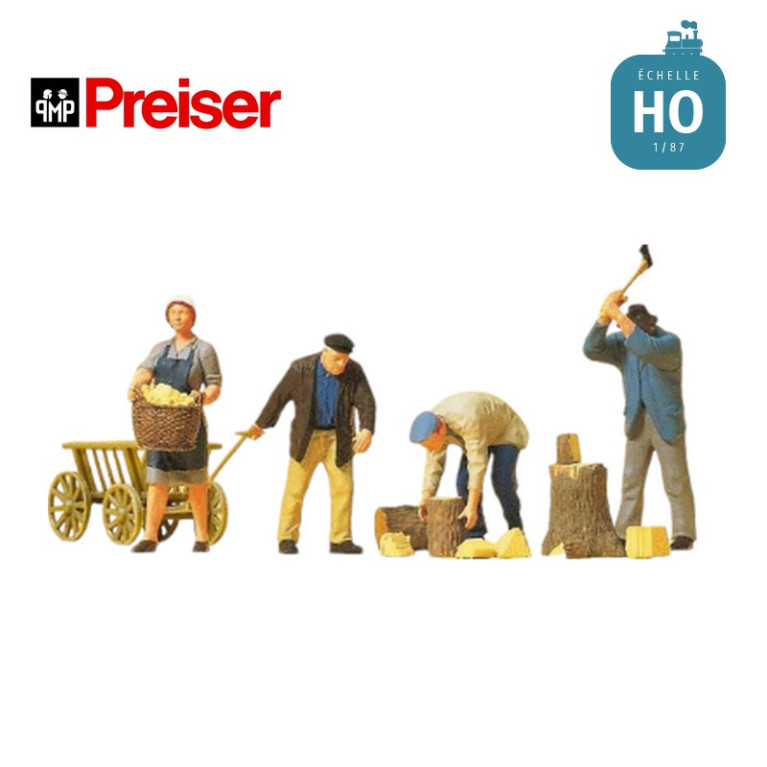 Ensemble de 4 figurines et accessoires thème " A la ferme " HO Preiser 10539 - Maketis Ensemble de 4 figurines et accessoires thème " A la ferme " HO Preiser 10539 - Maketis