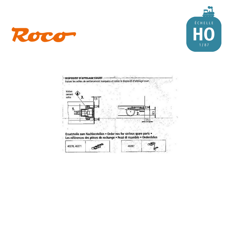 12 kits d'attelage à élongation wagon 2 essieux HO ROCO 40343