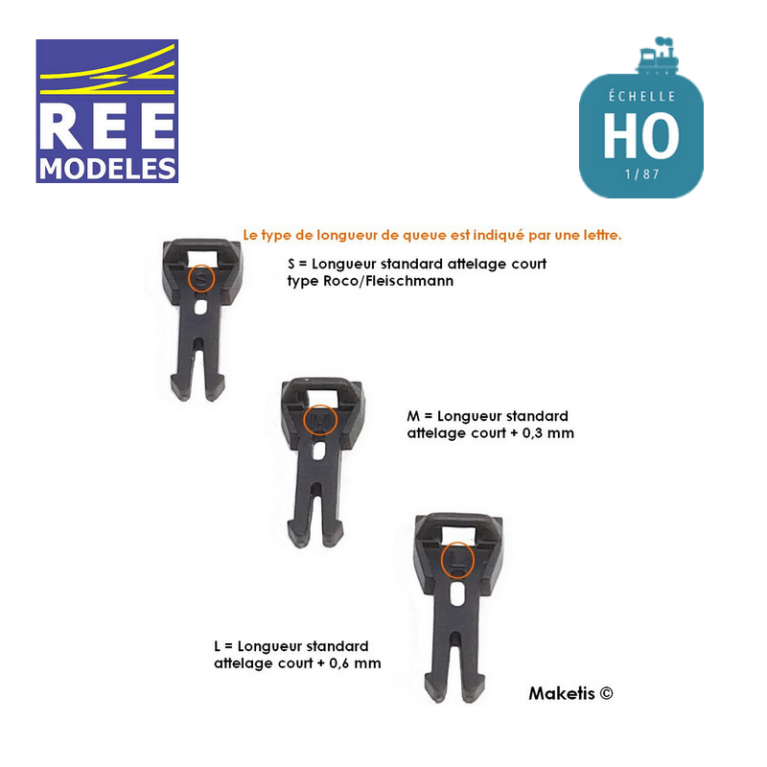 Attelages magnétiques HO NEM362 L-M-S (2 paires) REE XB-931 - Maketis Attelages magnétiques HO NEM362 L-M-S (2 paires) REE XB-931 - Maketis
