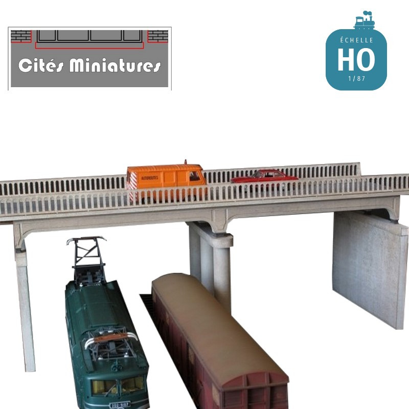 Pont routier poutres béton - garde-corps béton HO CMOA-003-HO-B - Maketis