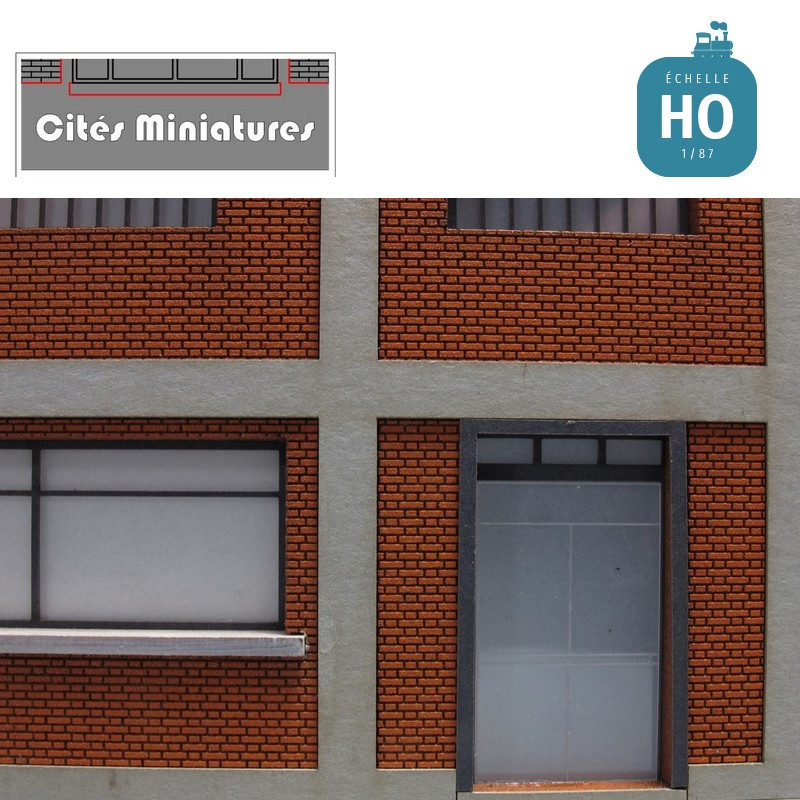 Façade entrepôt / usine béton & briques R+2 - Echelle HO - Maketis