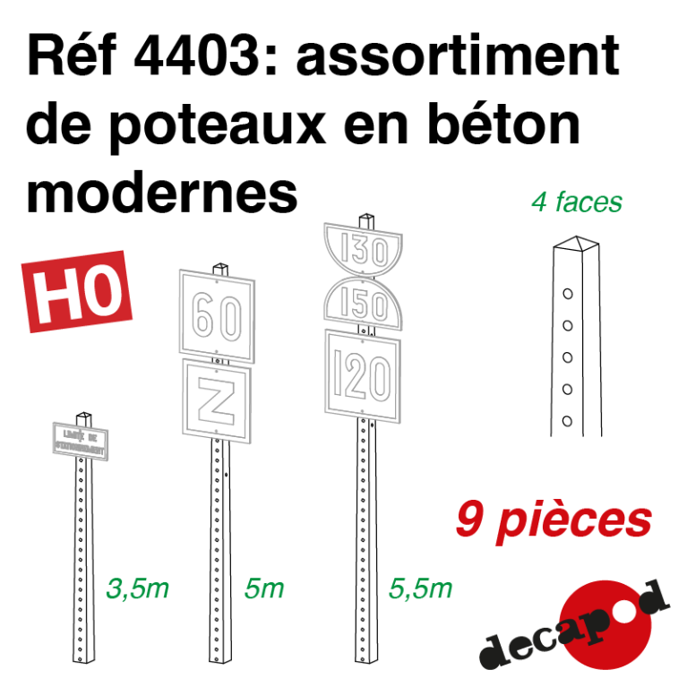 Assortiment de poteaux en béton modernes HO Decapod 4403 - MAKETIS Assortiment de poteaux en béton modernes HO Decapod 4403 - MAKETIS