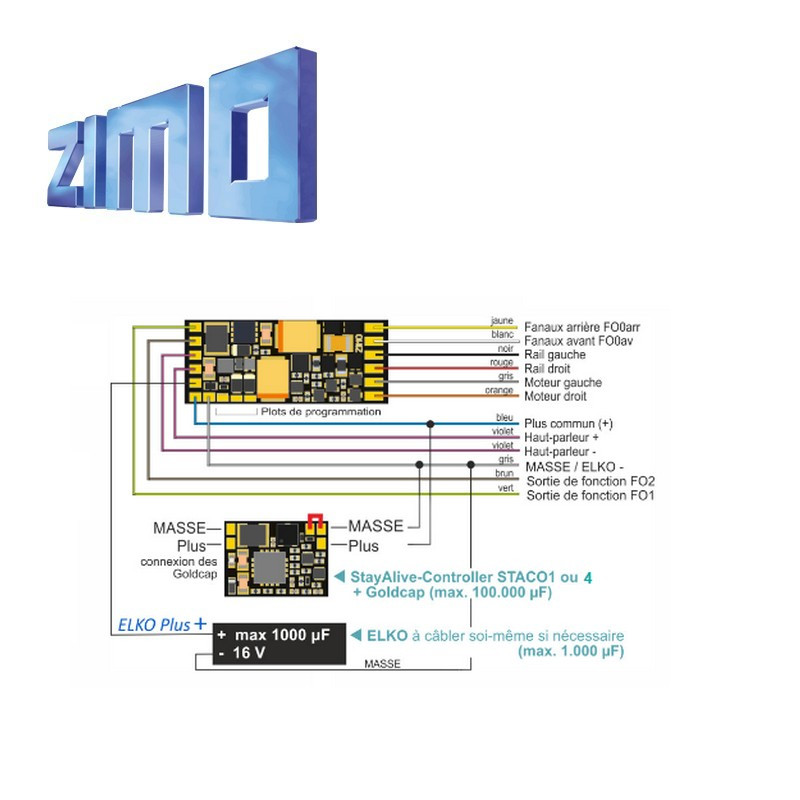 Décodeur miniature sonore 16 bits Zimo MS491 DCC 8 broches NEM652 MS491R - Maketis