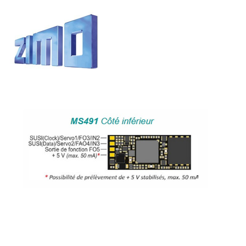 Décodeur miniature sonore 16 bits Zimo MS491 DCC 8 broches NEM652 MS491R - Maketis
