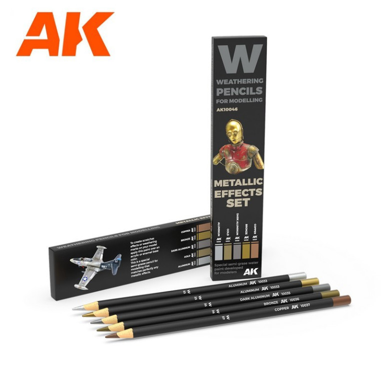 Set de 5 crayons de vieillissement Metallic (métallique) AK Interactive AK10046 - Maketis