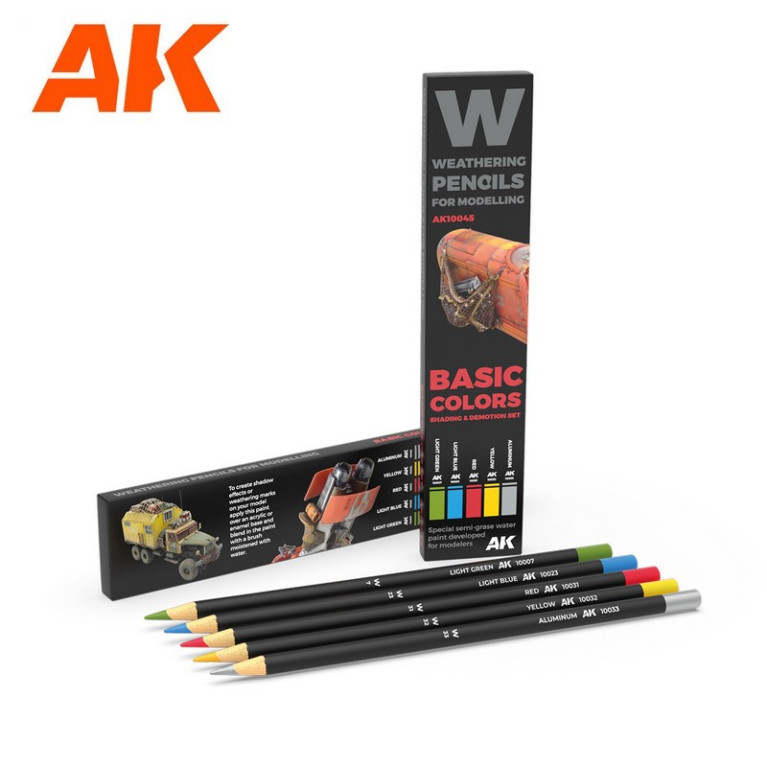 Set de 5 crayons de vieillissement Basic Colors (couleurs basiques) AK Interactive AK10045 - Maketis