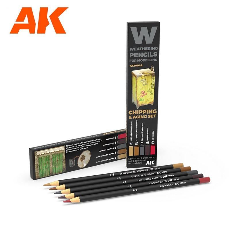 Set de 5 crayons de vieillissement Chipping (éclats) AK Interactive AK10042 - Maketis