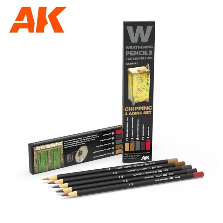 Set de 5 crayons de vieillissement Chipping (éclats) AK Interactive AK10042 - Maketis