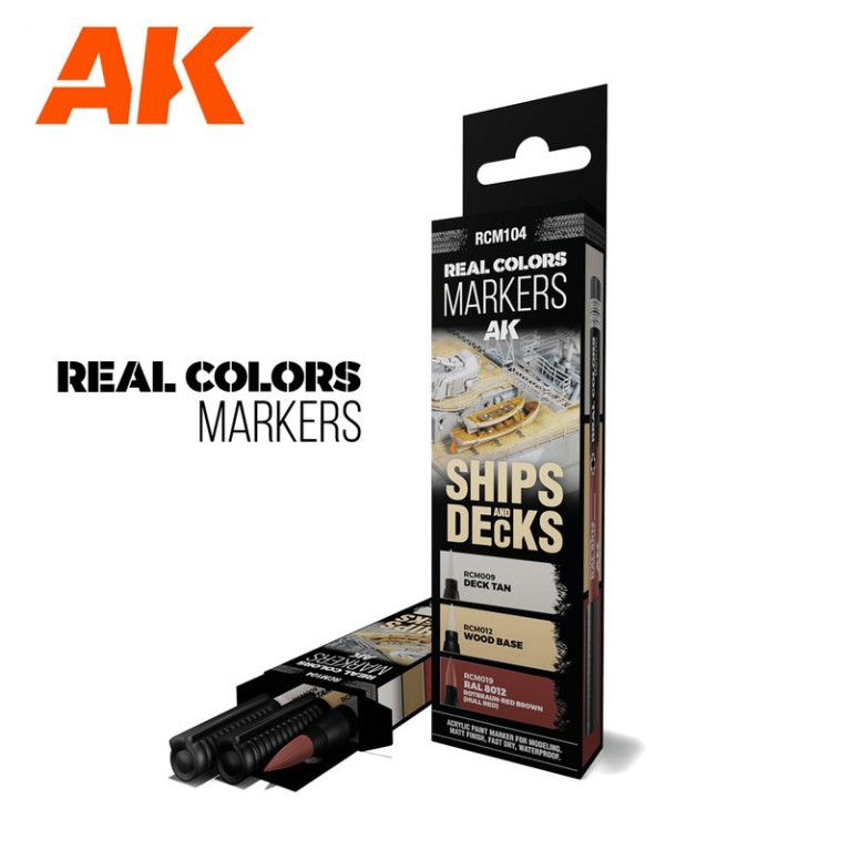 Set de 3 marqueurs Real Colors Ships & decks (bateaux et ponts) AK Interactive RCM104 - Maketis