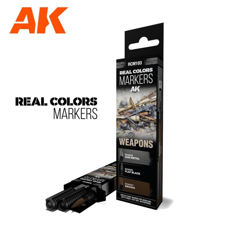 Set de 3 marqueurs Real Colors Weapons (armes) AK Interactive RCM103 - Maketis Set de 3 marqueurs Real Colors Weapons (armes) AK Interactive RCM103 - Maketis