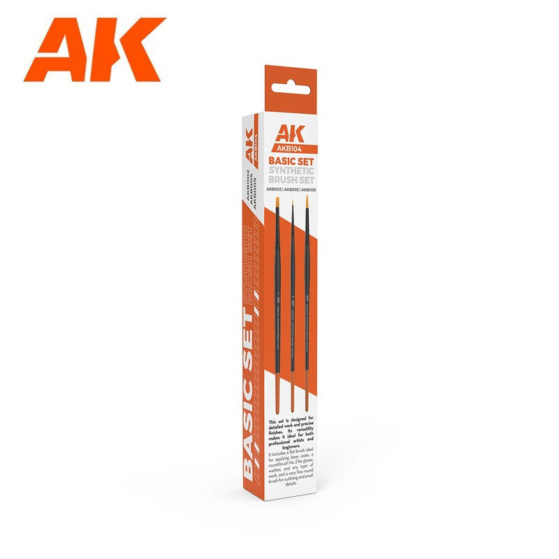 Set de 3 pinceaux et brosses synthétiques Basic AK Interactive AKB103 - Maketis