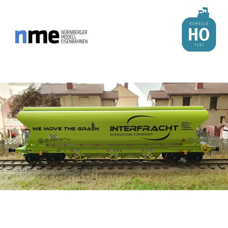 Wagon céréalier Tagnpps 101m3 INTERFRACHT vert fluo Ep VI HO NME 515610 - Maketis