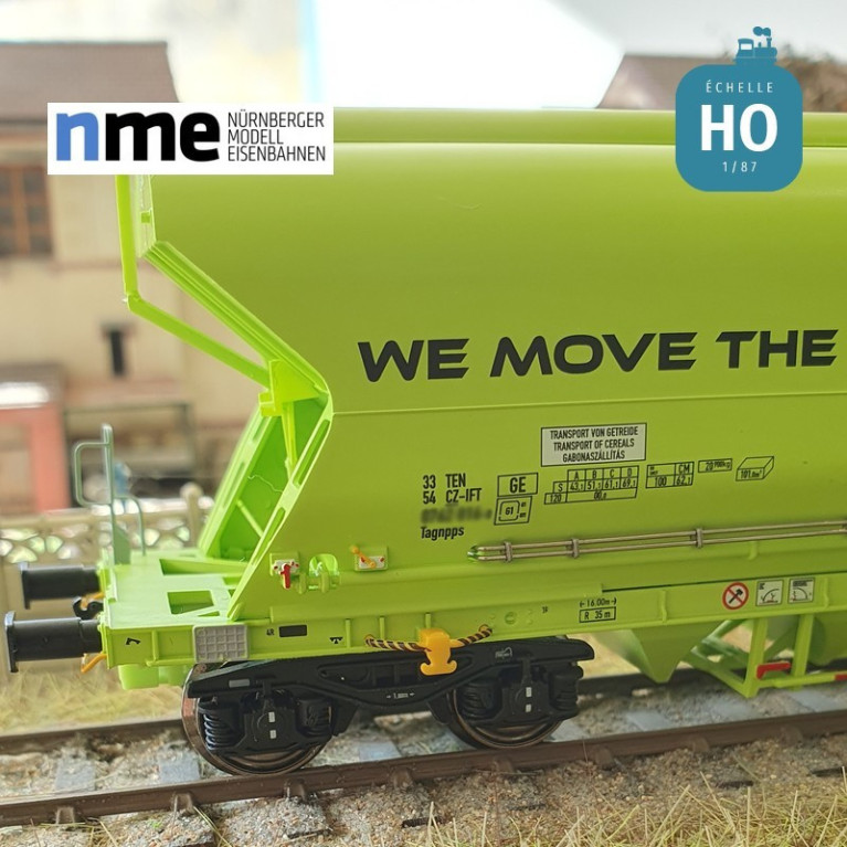 Wagon céréalier Tagnpps 101m3 INTERFRACHT vert fluo Ep VI HO NME 515610 - Maketis