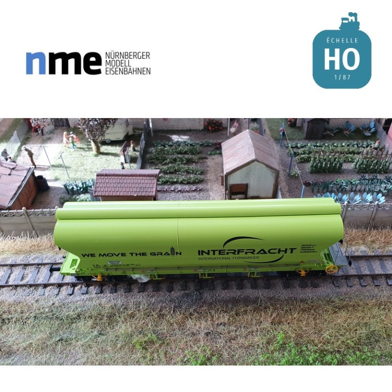 Wagon céréalier Tagnpps 101m3 INTERFRACHT vert fluo Ep VI HO NME 515610 - Maketis