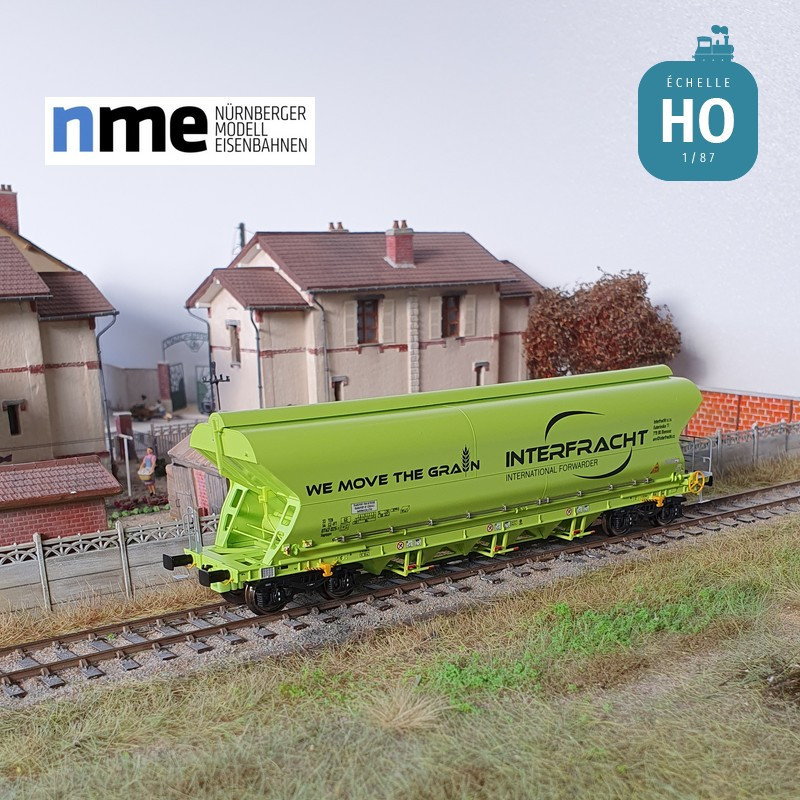 Wagon céréalier Tagnpps 101m3 INTERFRACHT vert fluo Ep VI HO NME 515610 - Maketis