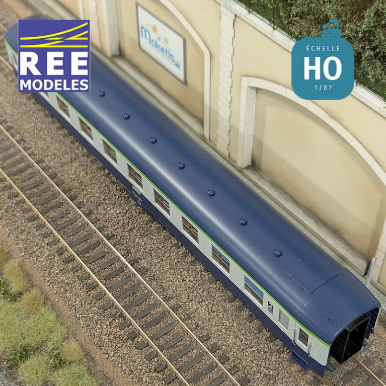 Blue/Grey DEV AO B9c9 car with framed logo SNCF EP IV-V HO REE VB-403-Maketis