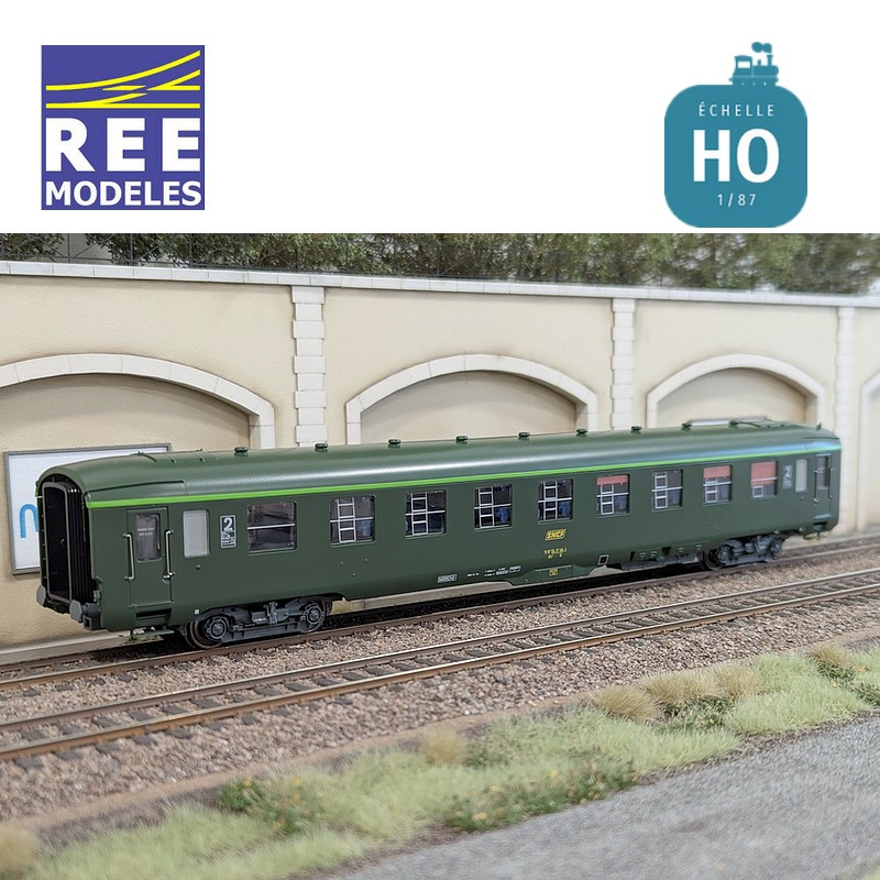 Voiture DEV AO B9c9 Vert logo encadré cartouche Corail SNCF EP IV-V HO REE VB-407-Maketis