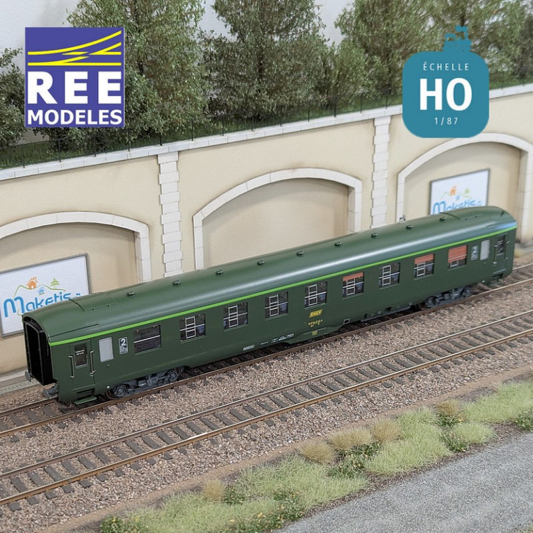 Voiture DEV AO B9c9 Vert logo encadré cartouche Corail SNCF EP IV-V HO REE VB-408-Maketis