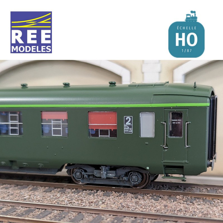 Voiture DEV AO B9c9 Vert logo encadré cartouche Corail SNCF EP IV-V HO REE VB-408-Maketis