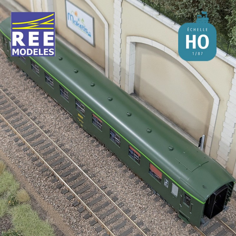 Voiture DEV AO B9c9 Vert logo encadré cartouche Corail SNCF EP IV-V HO REE VB-408-Maketis