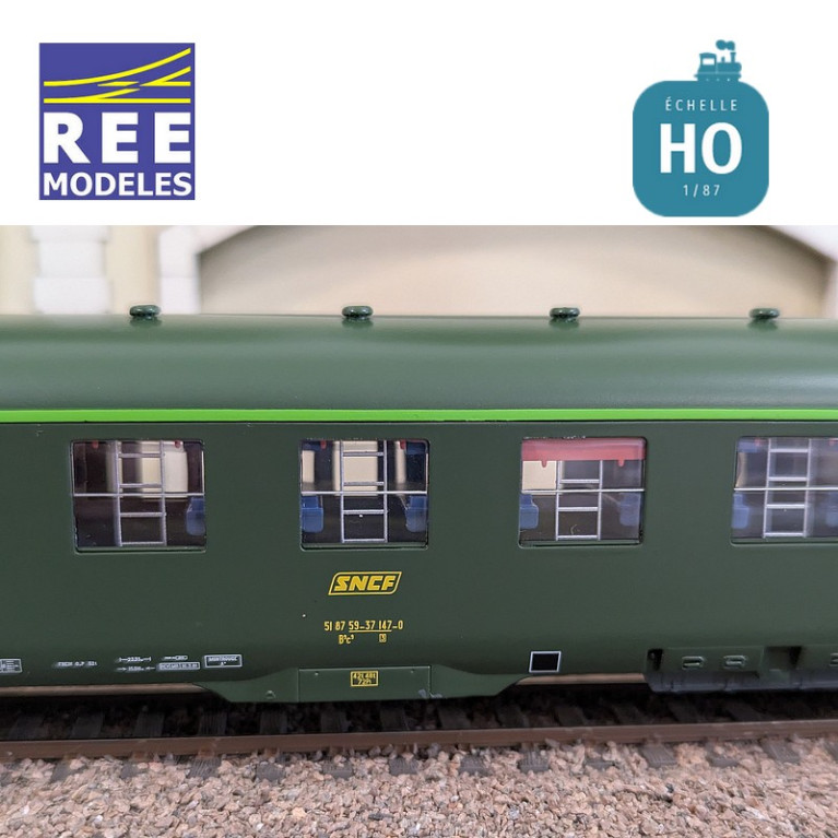 Voiture DEV AO B9c9 Vert logo encadré cartouche Corail SNCF EP IV-V HO REE VB-408-Maketis