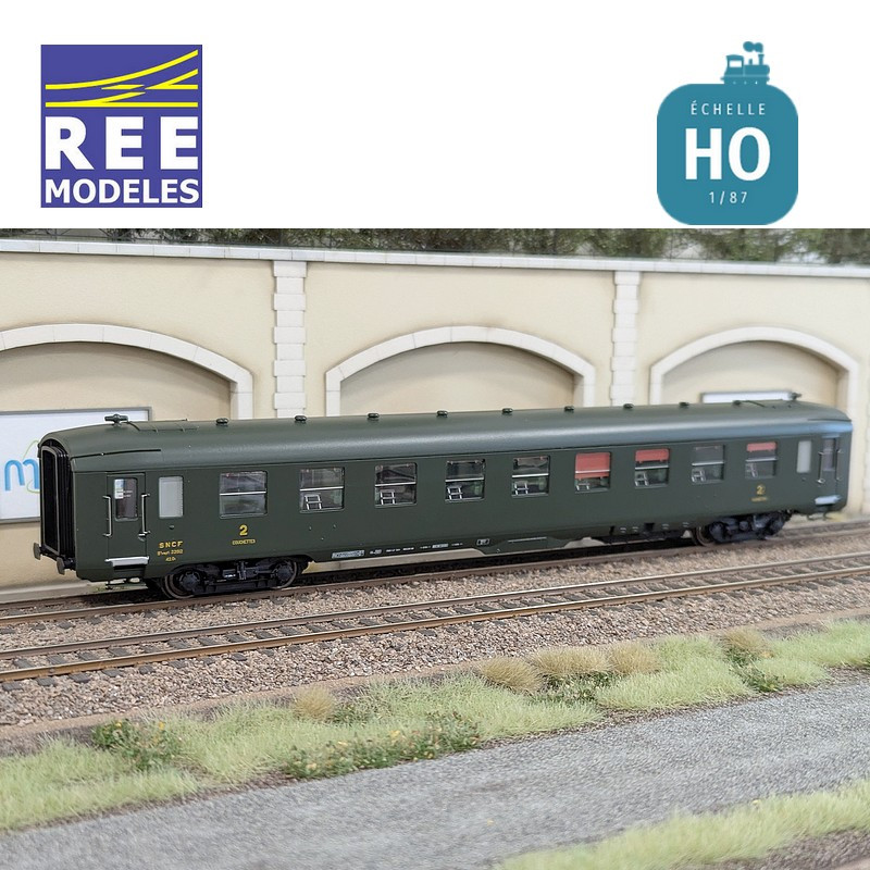 Car DEV AO Berths Green 2nd class B9c9 myfi 32012 SNCF EP IIIb HO REE VB-400-Maketis