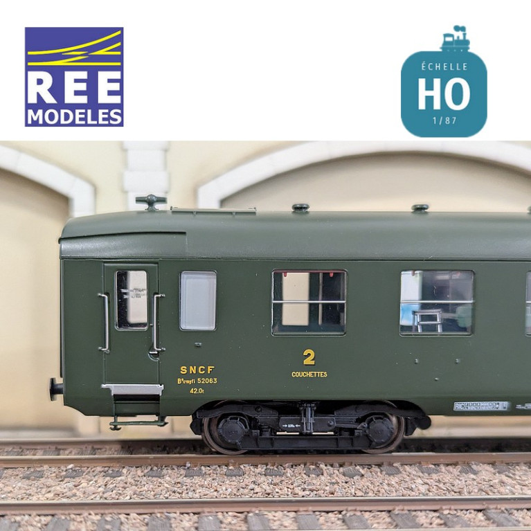 Set of 3 Green DEV AO Couchettes SNCF EP IIIb HO REE VB-399-Maketis carriages