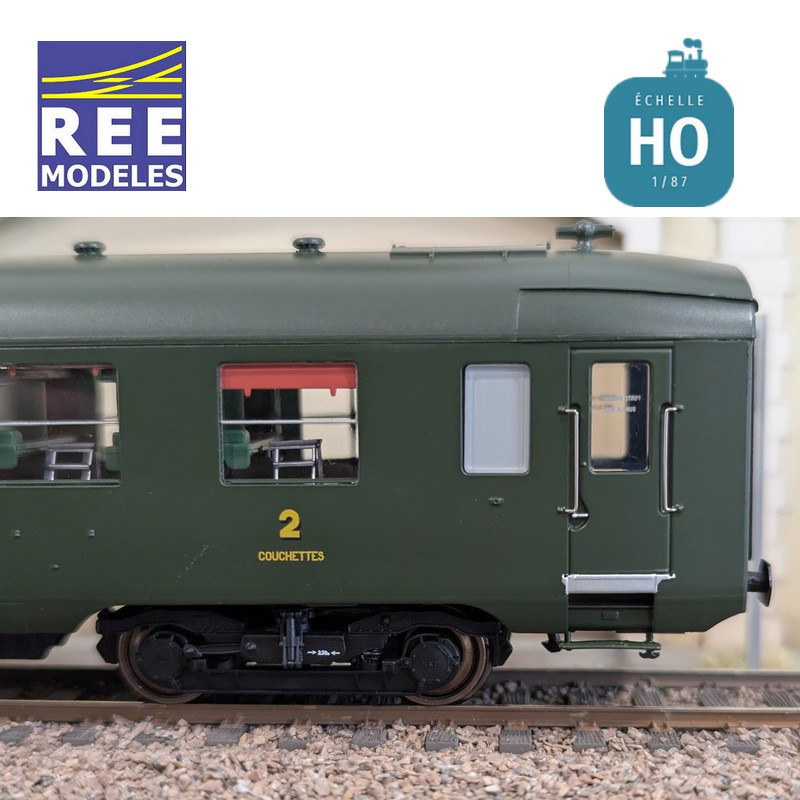 Set of 3 Green DEV AO Couchettes SNCF EP IIIb HO REE VB-399-Maketis carriages