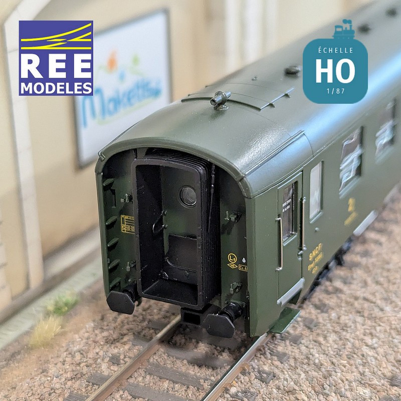 Set of 3 Green DEV AO Couchettes SNCF EP IIIb HO REE VB-399-Maketis carriages