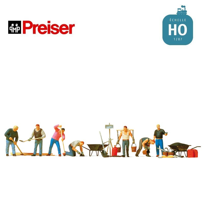 Ouvriers pose goudron route HO Preiser 10546 - Maketis