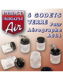 6 godets verre pour aérographe A011 Prince August PAAA040 -MAKETIS