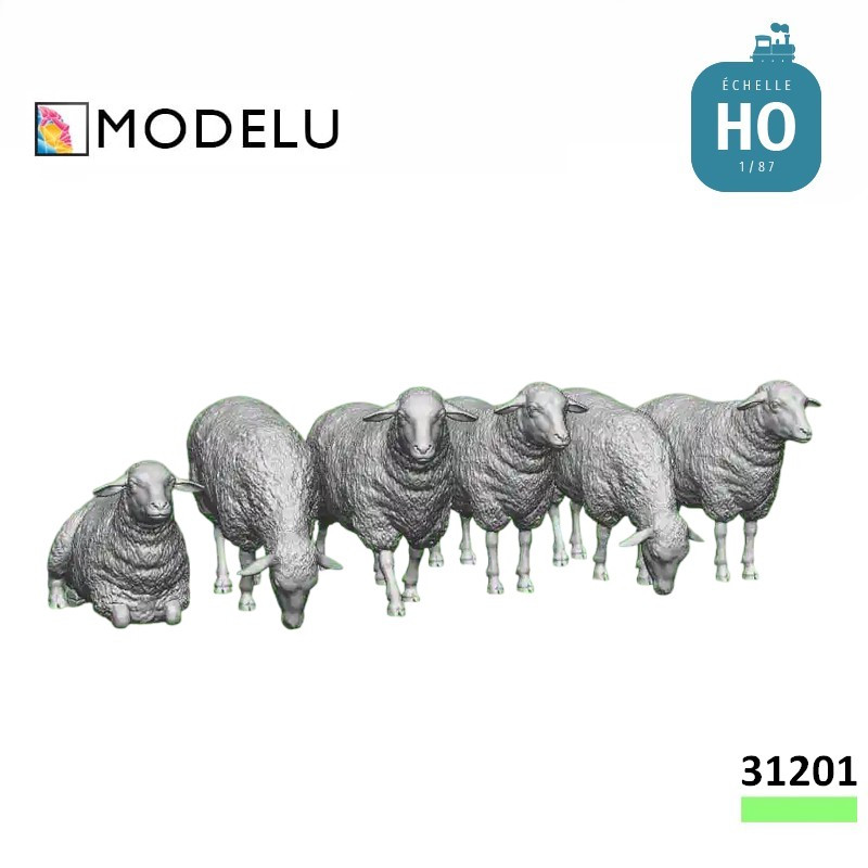 Troupeau de moutons 6 pcs HO Modelu 31201-087 - Maketis