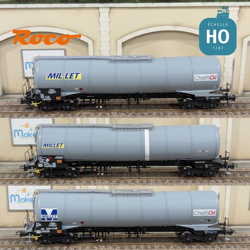 Set 3 wagons citernes 95m3 type Zacns MILLET Ep VI HO Roco 6600091 - Maketis