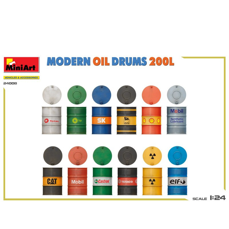 Futs de 200L de pétrole modernes 6 pcs 1/24 MiniArt 24008 - Maketis