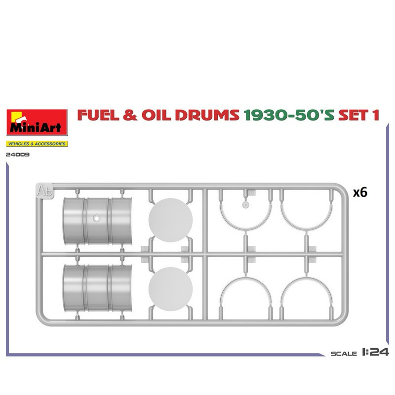 Fûts de carburant et d'huile 1930-50's Set 1 type allemand 6pcs 1/24 MiniArt 24009 - Maketis