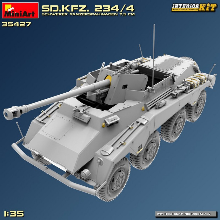 Véhicule blindé allemand Sd. Kfz. 234/4 Schwerer Panzerspähwagen 7.5cm. Interior Kit WWII 1/35 MiniArt 35427 - Maketis
